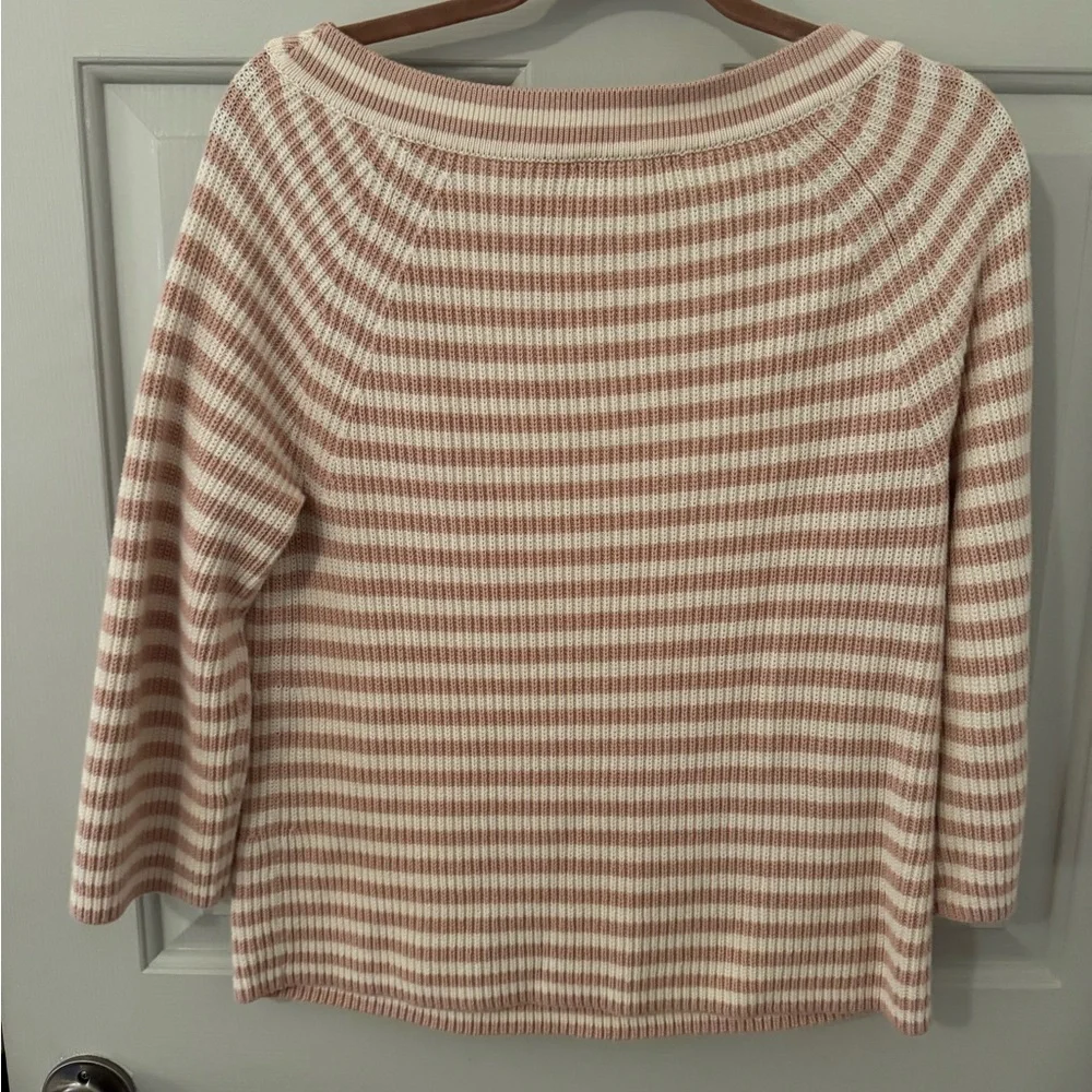 J. Crew Pink and White Stripe Long Sleeve Sweater size M
